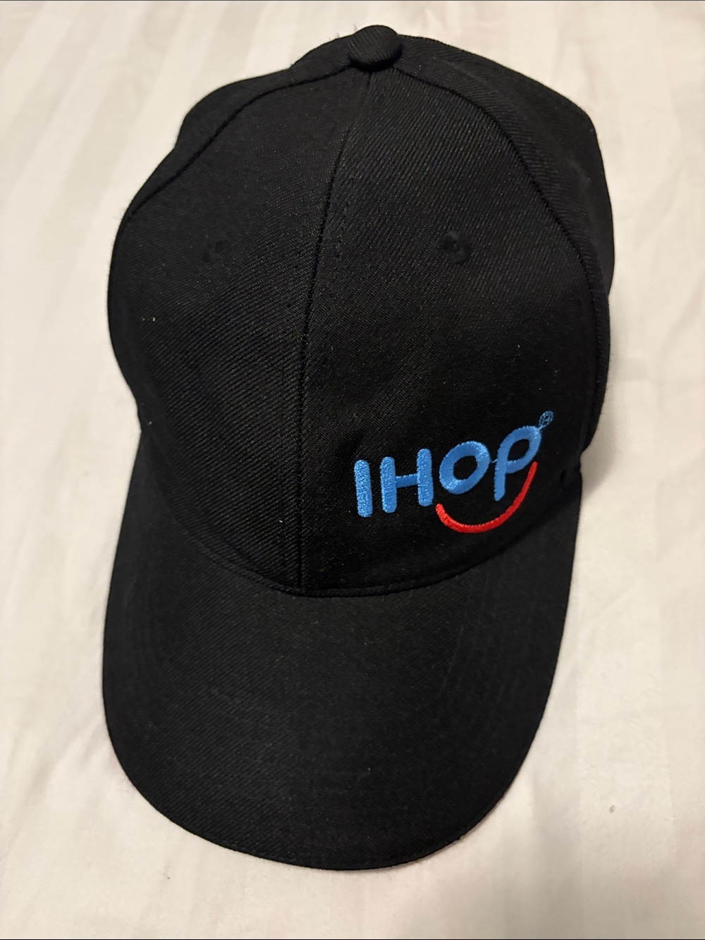 IHOP Black Baseball Cap with Blue Logo and Red Trim